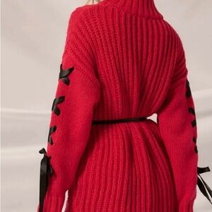 Promesa Red Turtleneck Sweater with Black Accents